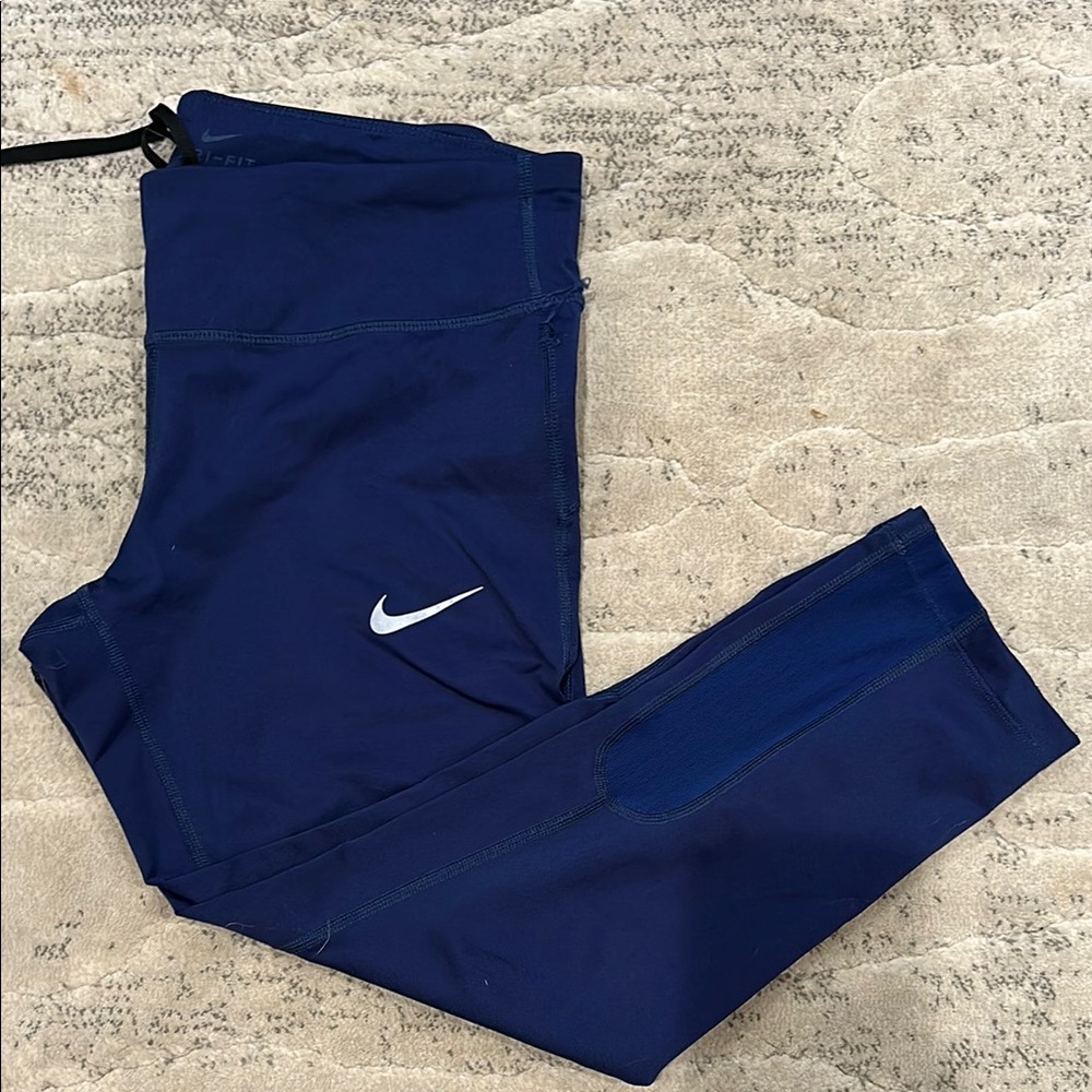 Nike Blue Leggings with Adjustable Drawstring and Ribbed Waistband